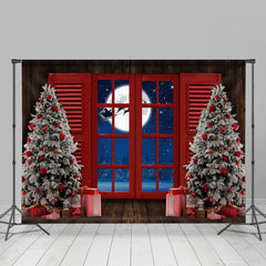 Lofaris Red Window With Christmas Tree Gift Holiday Backdrop