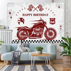 Lofaris Retro Motorcycle And Flags Happy Birthday Backdrop