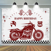 Lofaris Retro Motorcycle And Flags Happy Birthday Backdrop