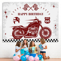 Lofaris Retro Motorcycle And Flags Happy Birthday Backdrop