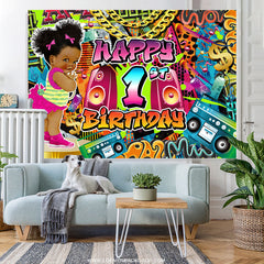 Lofaris Rock Graffiti Happy 1St Birthday Backdrop For Girl