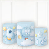Lofaris Rocket Air Balloon Pillar Wrap Blue Theme Cylinder Cover