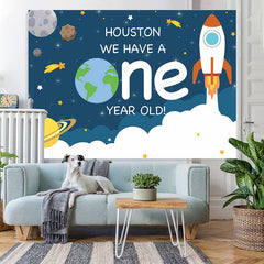 Lofaris Rocket space theme first birthday party Backdrop