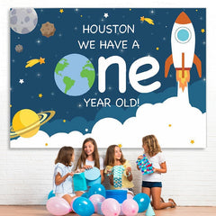Lofaris Rocket space theme first birthday party Backdrop