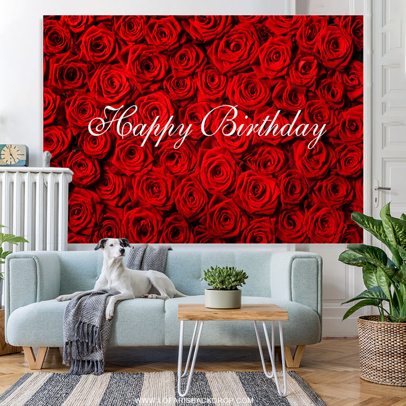 Lofaris Romantic Floral Roses Happy Birthday Backdrop