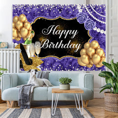 Lofaris Rose And Glitter Balloon Pearl Happy Birthday Backdrop