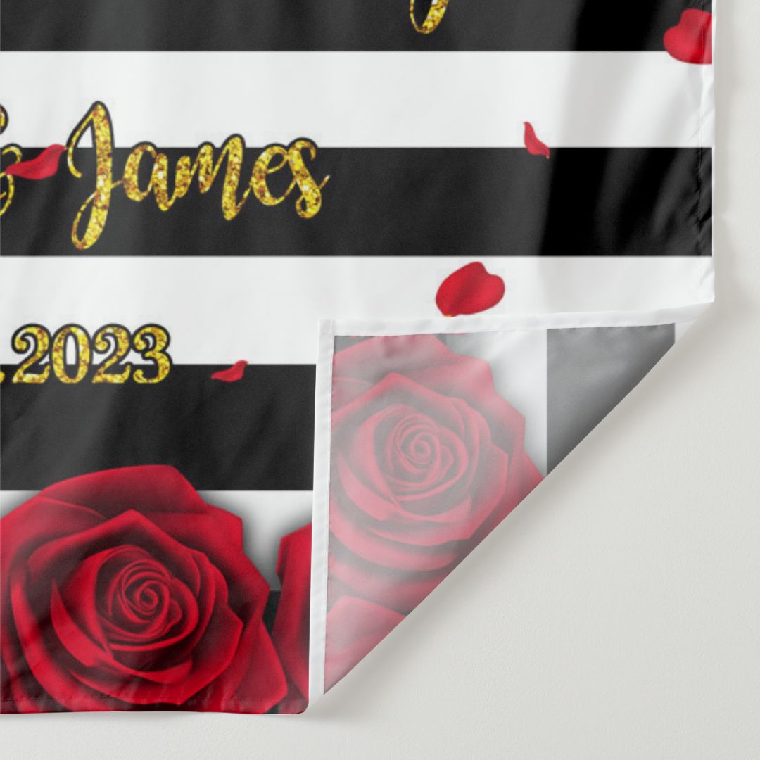 Lofaris Rose And White Black Line Happy Anniversary Backdrop