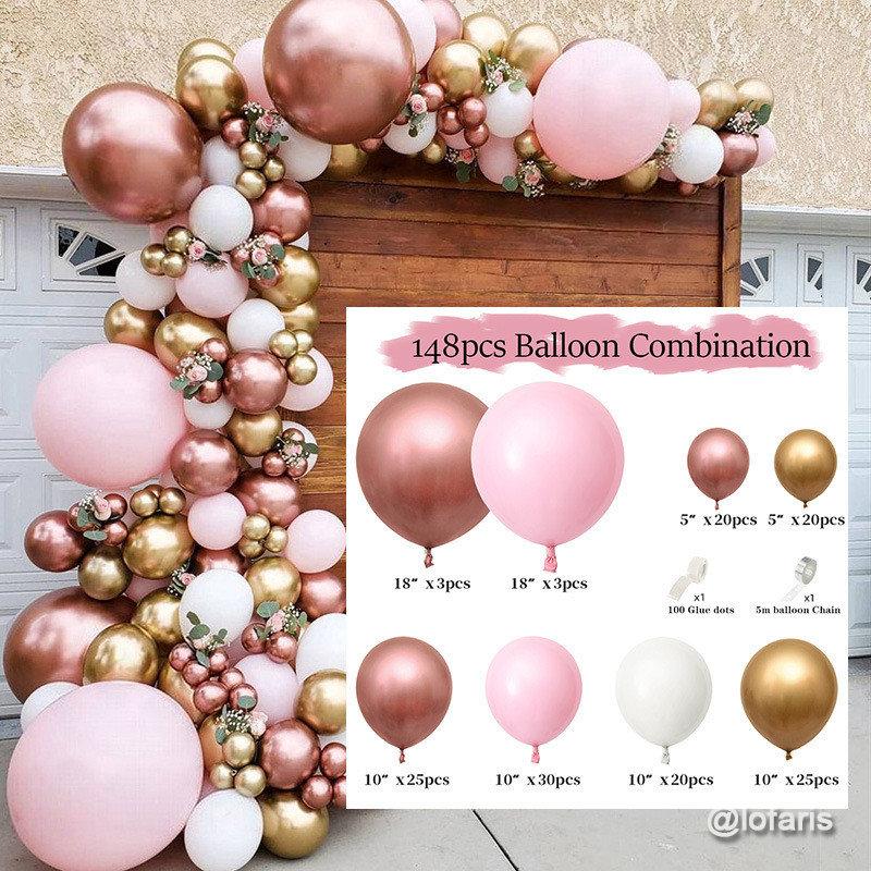 Lofaris Rose Gold 148 Pack Balloon Arch Kit | Party Decorations - White