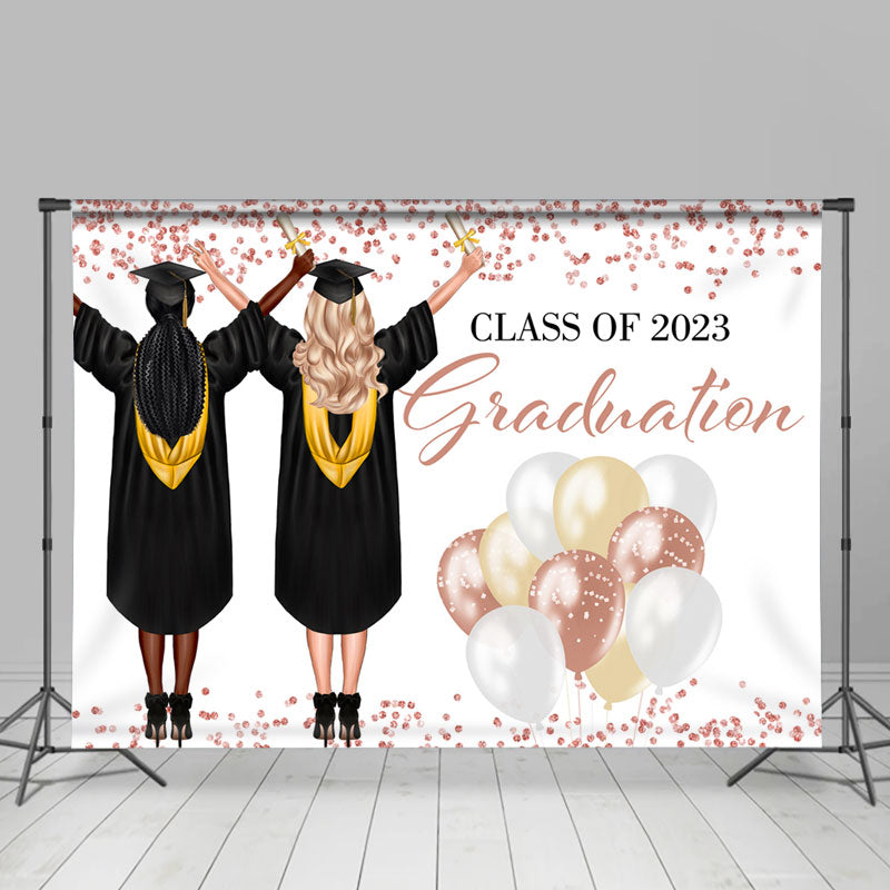 Lofaris Rose Gold Balloon Class Of 2023 Grads Backdrop