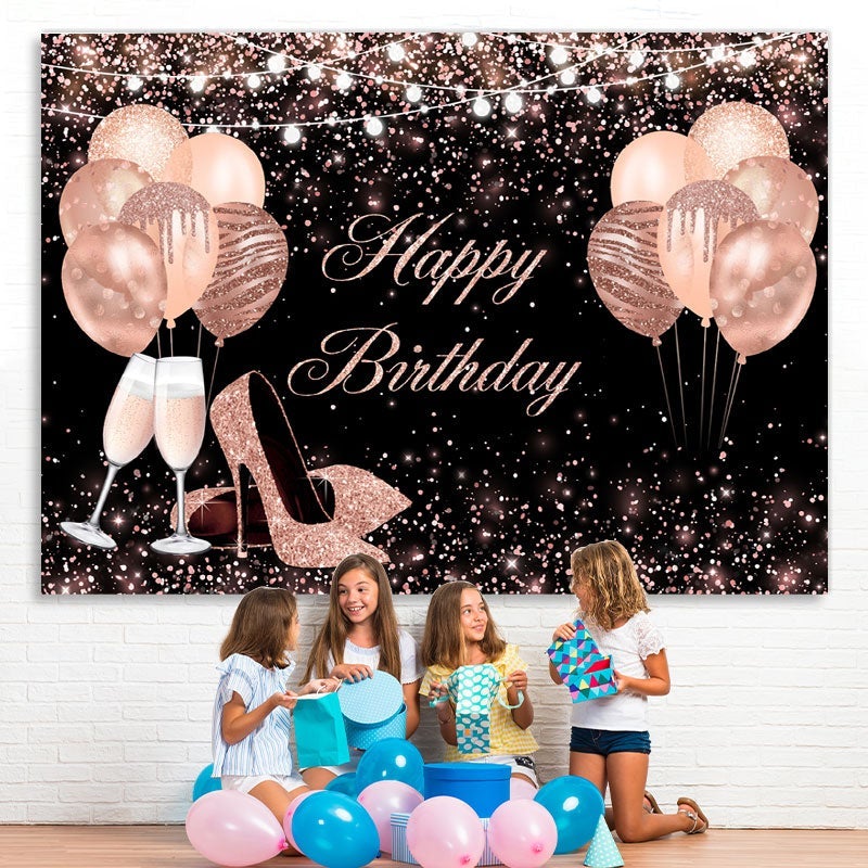 Lofaris Rose Gold Balloon Glitter Birthday Backdrop for Women