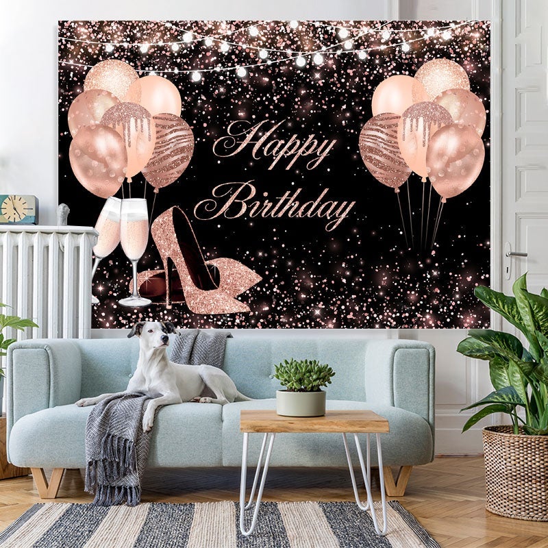 Lofaris Rose Gold Balloon Glitter Birthday Backdrop for Women