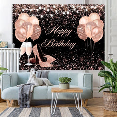 Lofaris Rose Gold Balloon Glitter Birthday Backdrop for Women