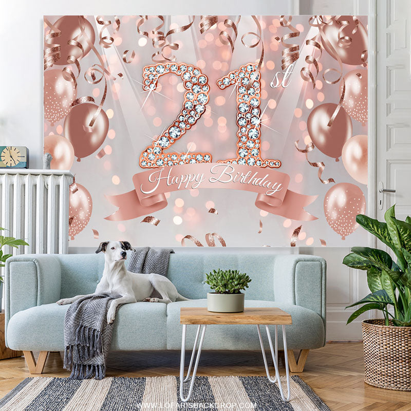 Lofaris Rose Gold Balloon Happy 21St Birthday Backdrop For Girl