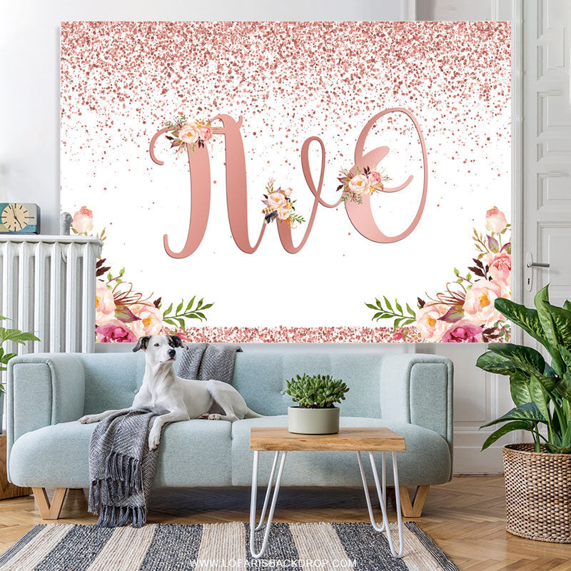 Lofaris Rose Gold Dots And Flowers Happy 2Nd Birthday Backdrop