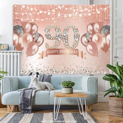 Lofaris Rose Gold Glitter Balloon Happy 90Th Birthday Backdrop