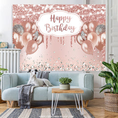 Lofaris Rose Gold Glitter Balloon Happy Birthday Backdrop