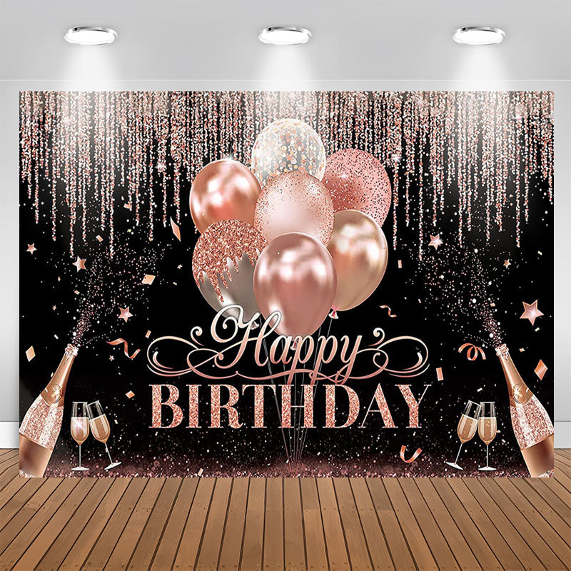 Lofaris Rose Gold Glitter Champagne Black Birthday Backdrop