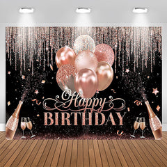 Lofaris Rose Gold Glitter Champagne Black Birthday Backdrop