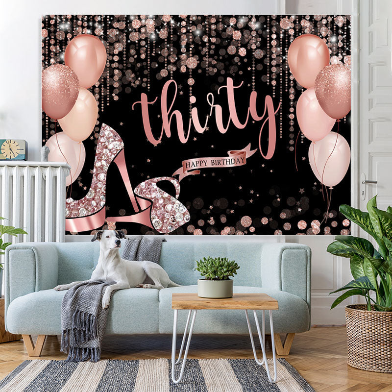 Lofaris Rose Gold Happy 30Th Birthday Balloon Glitter Backdrop