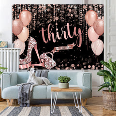 Lofaris Rose Gold Happy 30Th Birthday Balloon Glitter Backdrop