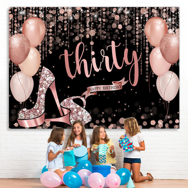 Lofaris Rose Gold Happy 30Th Birthday Balloon Glitter Backdrop