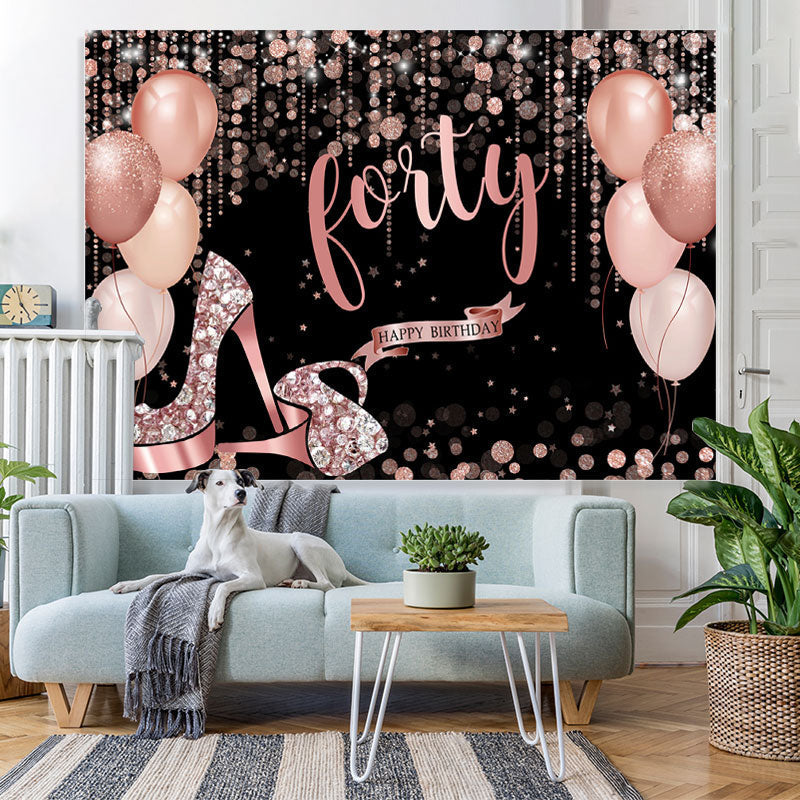 Lofaris Rose Gold Happy 40Th Birthday Balloon Glitter Backdrop