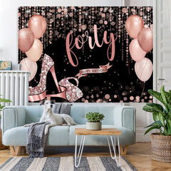 Lofaris Rose Gold Happy 40Th Birthday Balloon Glitter Backdrop