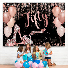 Lofaris Rose Gold Happy 50Th Birthday Balloon Glitter Backdrop