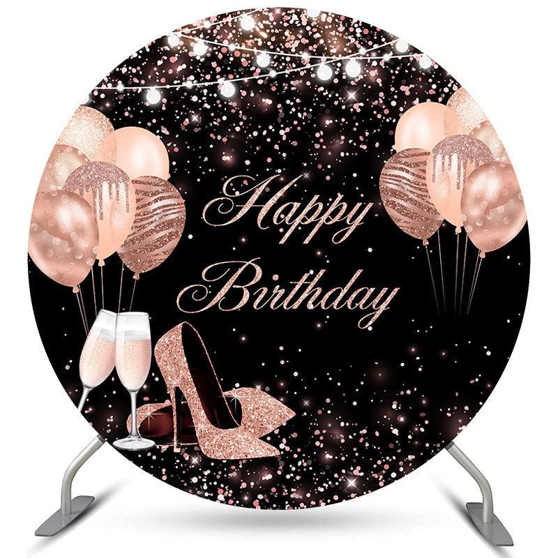 Lofaris Rose Gold Heel Balloon Happy Birthday Circle Backdrop