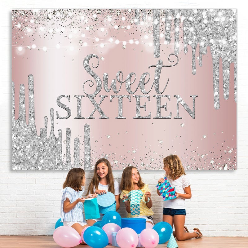 Lofaris Rose Gold Pink and Silver Bokeh Sweet Sixteen Backdrop