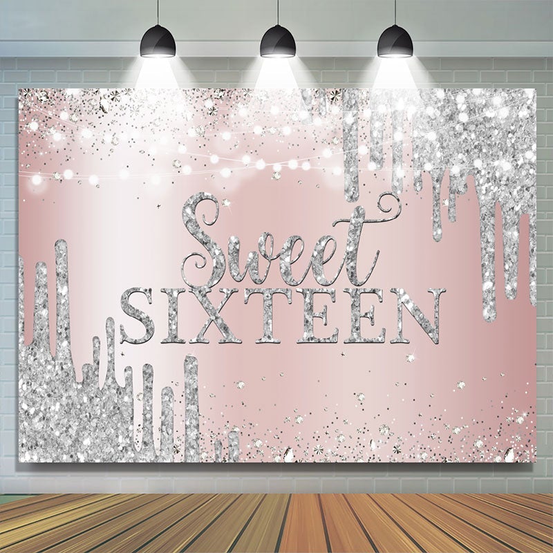 Lofaris Rose Gold Pink and Silver Bokeh Sweet Sixteen Backdrop