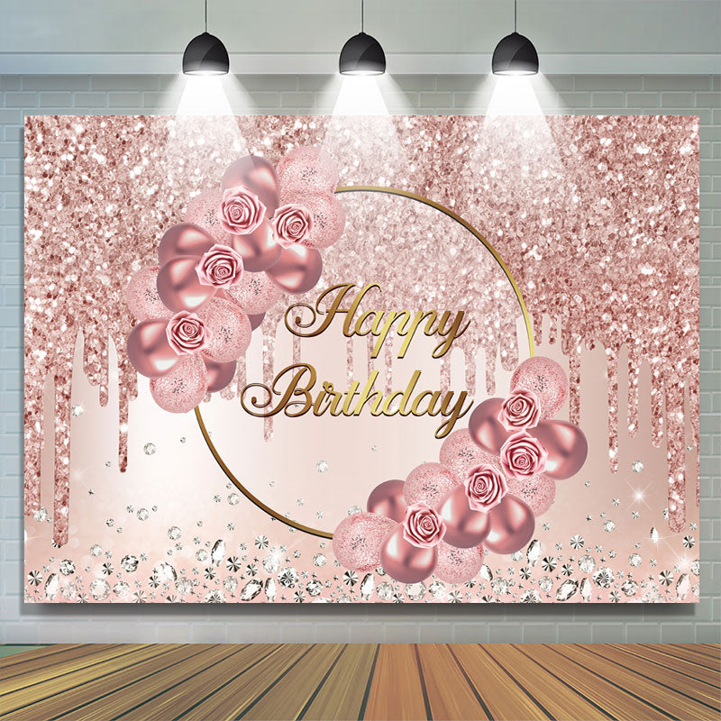 Lofaris Rose Gold Pink Flower and Diamond Birthday Backdrop