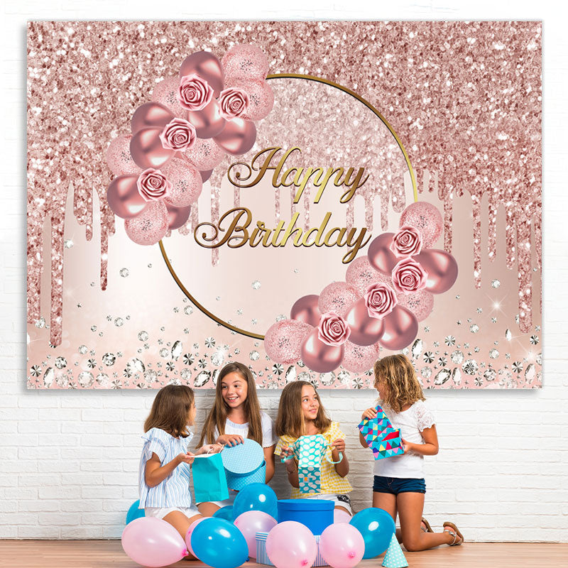 Lofaris Rose Gold Pink Flower and Diamond Birthday Backdrop