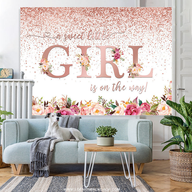 Lofaris Rose Gold Sweet Girl Is On The Way Baby Shower Backdrop
