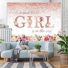 Lofaris Rose Gold Sweet Girl Is On The Way Baby Shower Backdrop