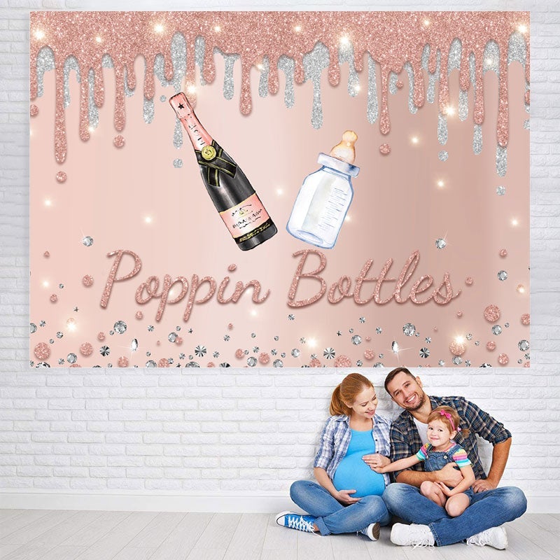 Lofaris Rose Golden And Silver Glitter Poppin Bottle Backdrop