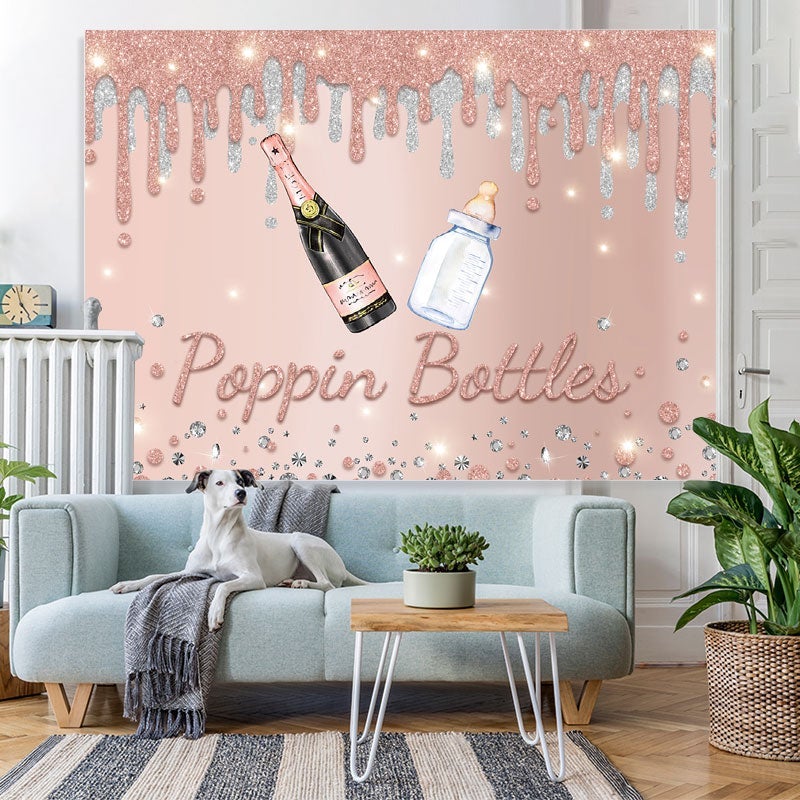 Lofaris Rose Golden And Silver Glitter Poppin Bottle Backdrop