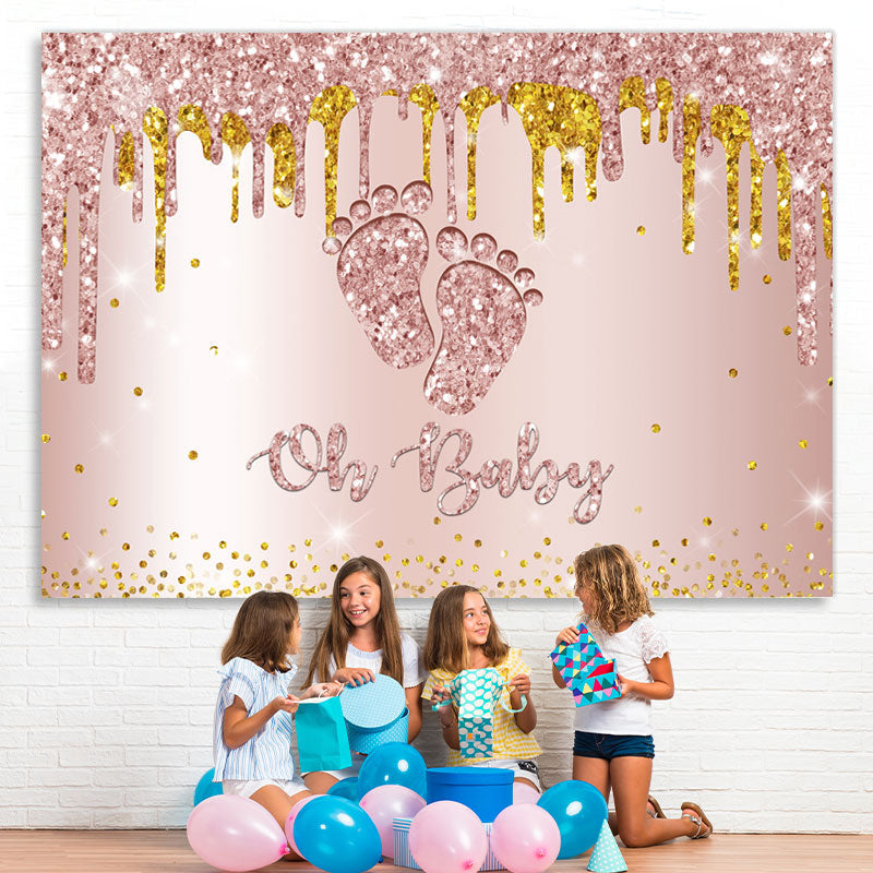 Lofaris Rose Golden Glitter Feet Themed Baby Shower Backdrop