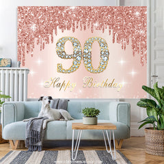 Lofaris Rose Golden Happy 90Th Birthday Backdrop For Women