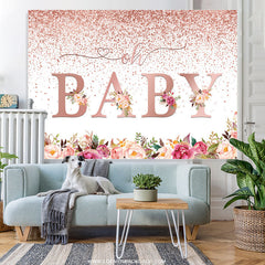 Lofaris Rose Golden With Flowers Cute Baby Shower Backdrop