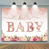 Lofaris Rose Golden With Flowers Lovely Baby Shower Backdrop