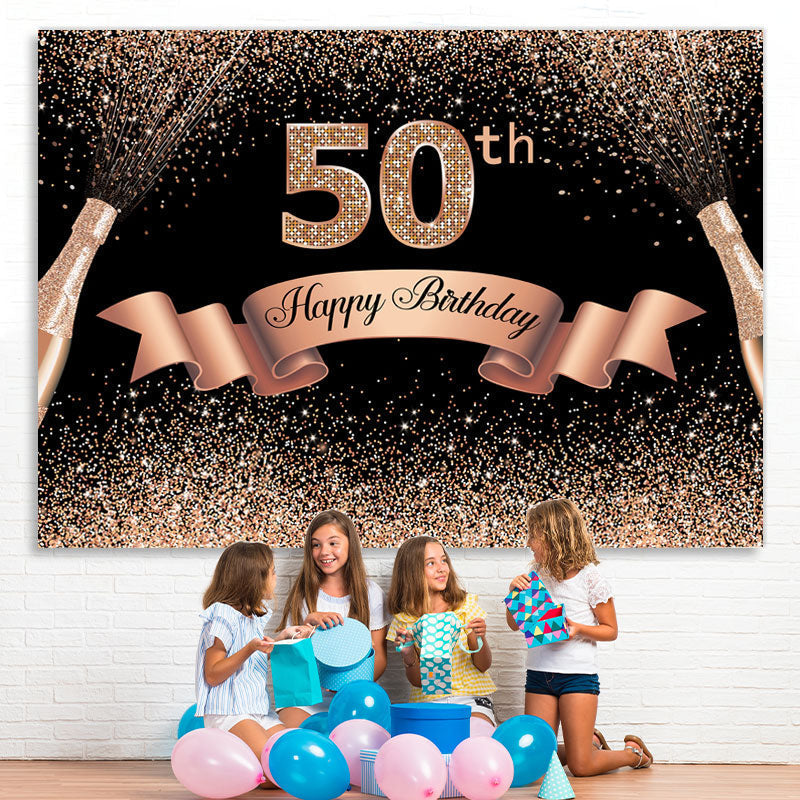 Lofaris Rose Holden Black Glitter Happy 50Th Birthday Backdrop