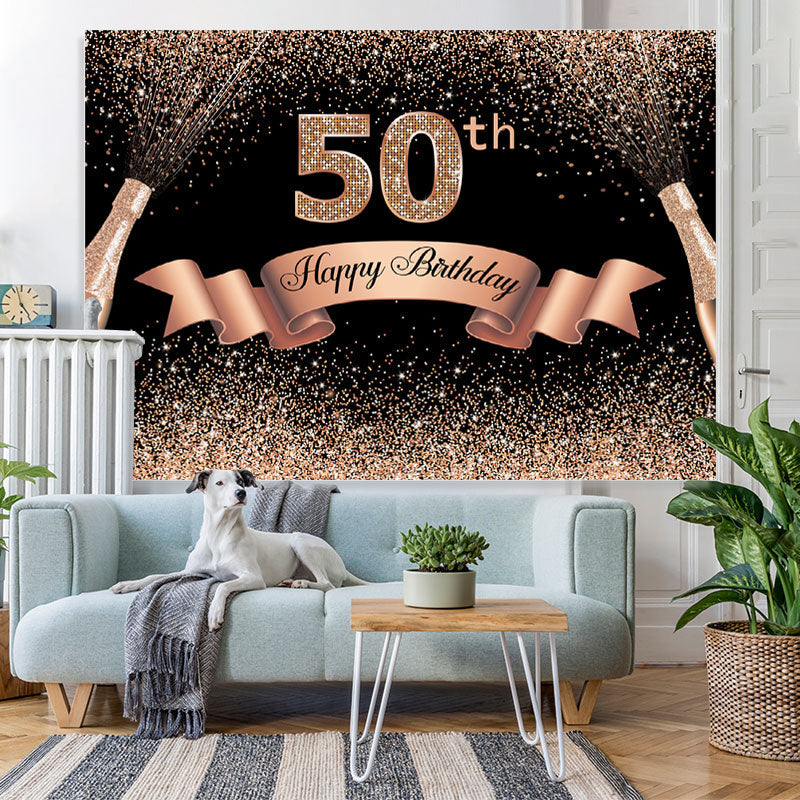 Lofaris Rose Holden Black Glitter Happy 50Th Birthday Backdrop