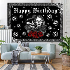 Lofaris Rose Of Death Rock Roll Happy Birthday Backdrop