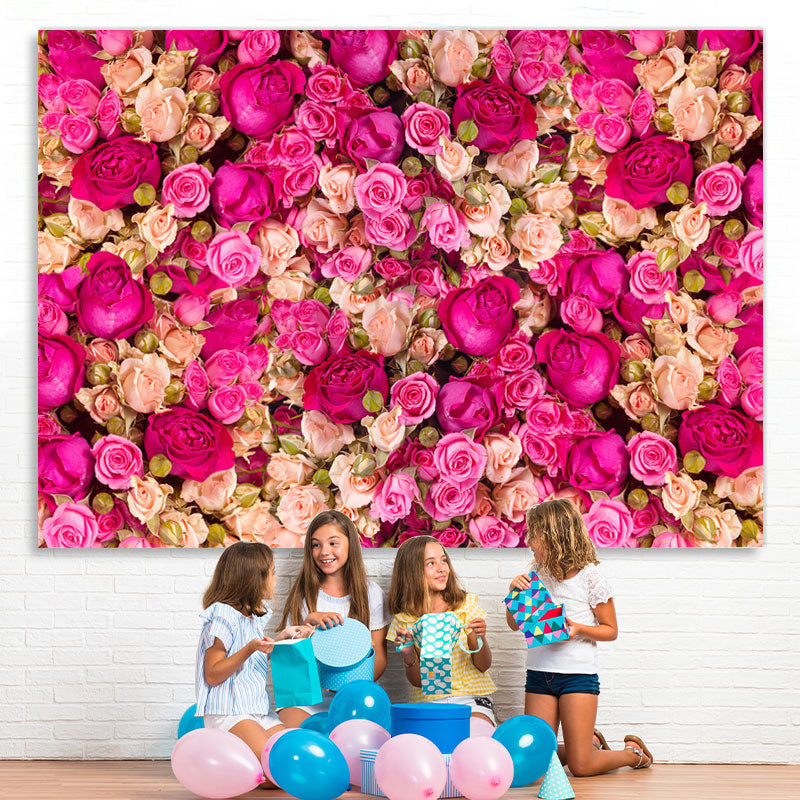 Lofaris Rose Red And Pink Floral Birthday Backdrop For Girl