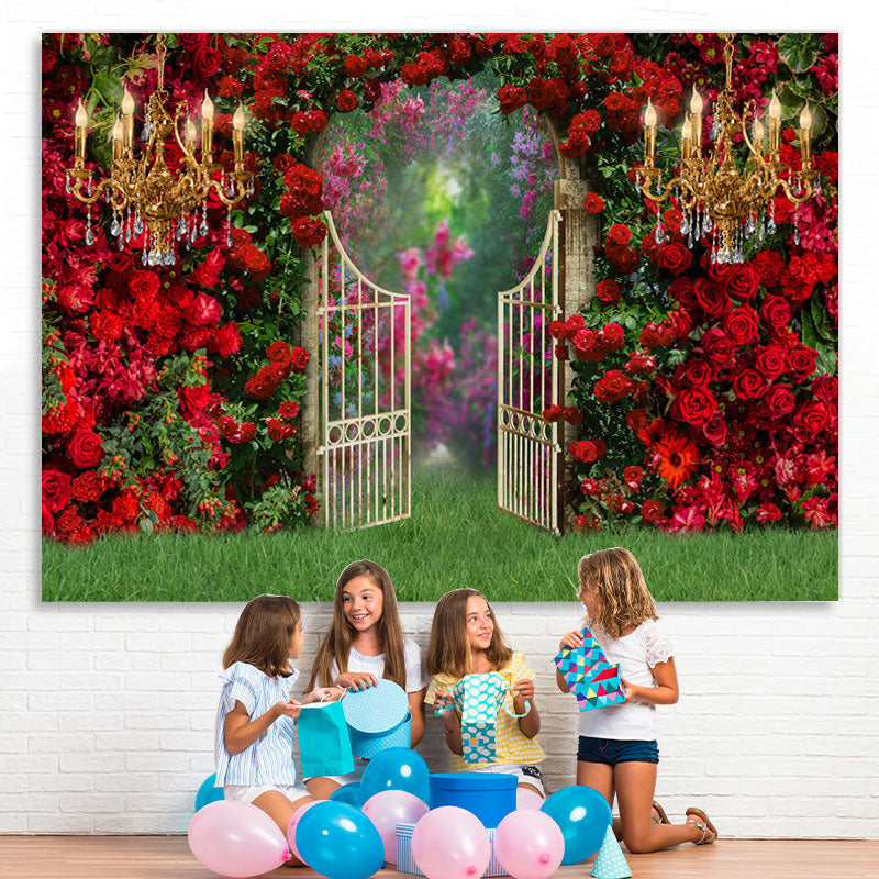 Lofaris Roses Leavels Garden Door With Gorgeous Light Backdrop