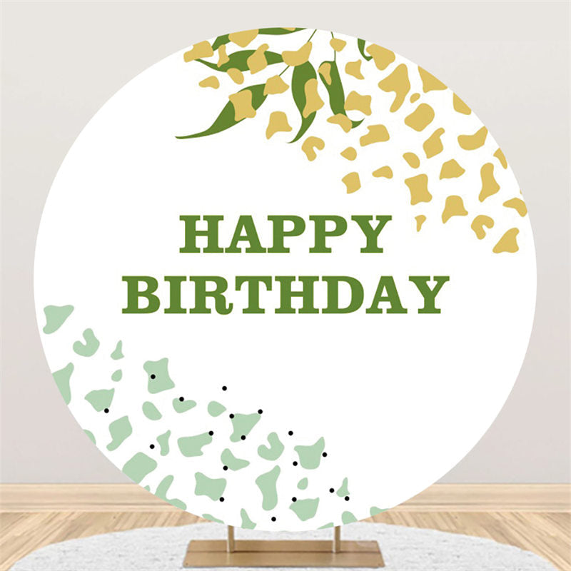 Lofaris Round Abstract Green Leaf Pattern Happy Birthday Backdrop