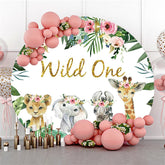 Lofaris Round Animals Gold Glitter Wild One Birthday Backdrop