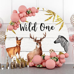 Beige-White Stripe Bear Theme Round Baby Shower Backdrop