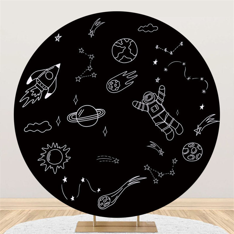 Lofaris Round Black And White Sketch Starry Sky Birthday Backdrop